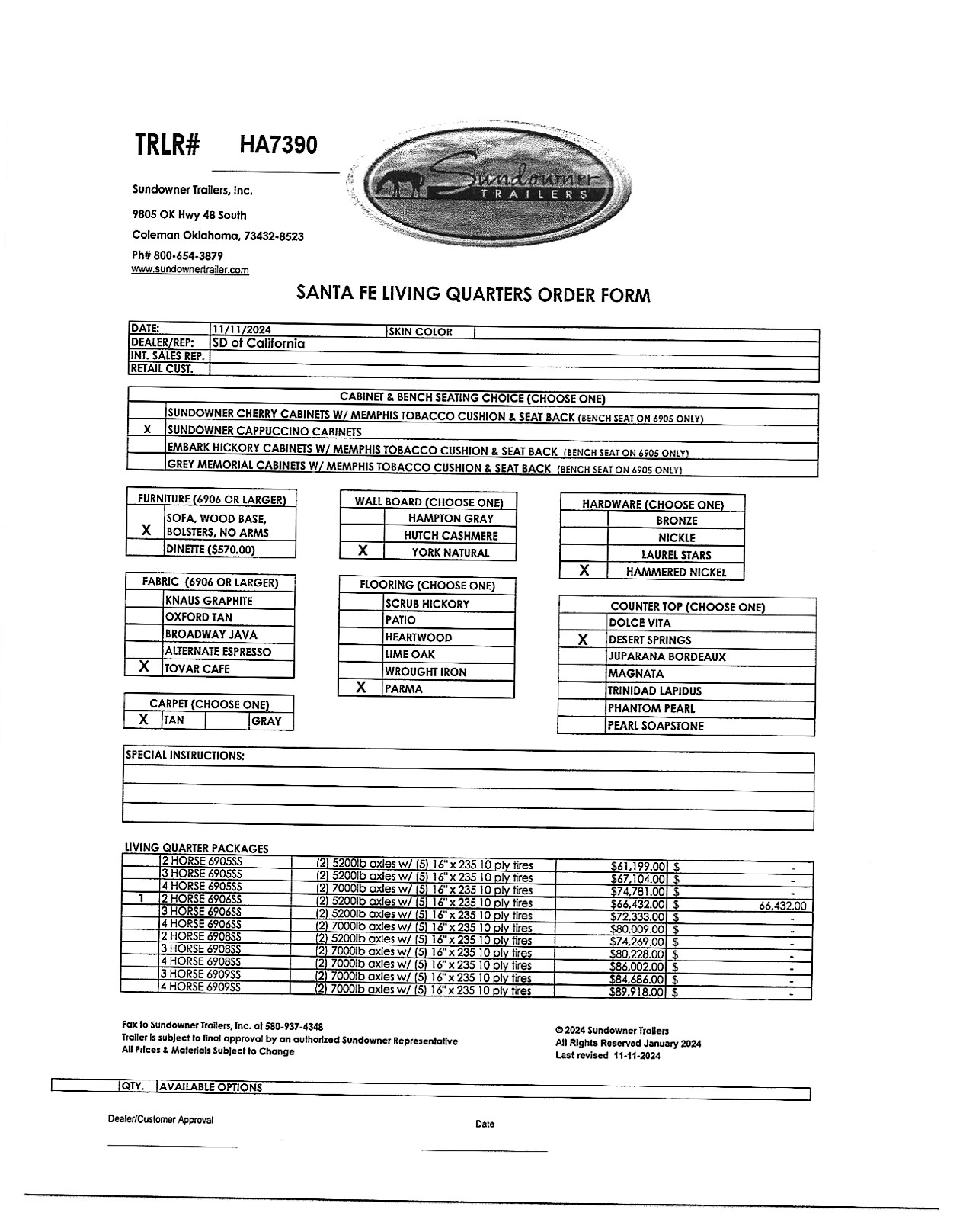 2025 Sundowner LQ 2H SANTA FE SS 6906 LQ