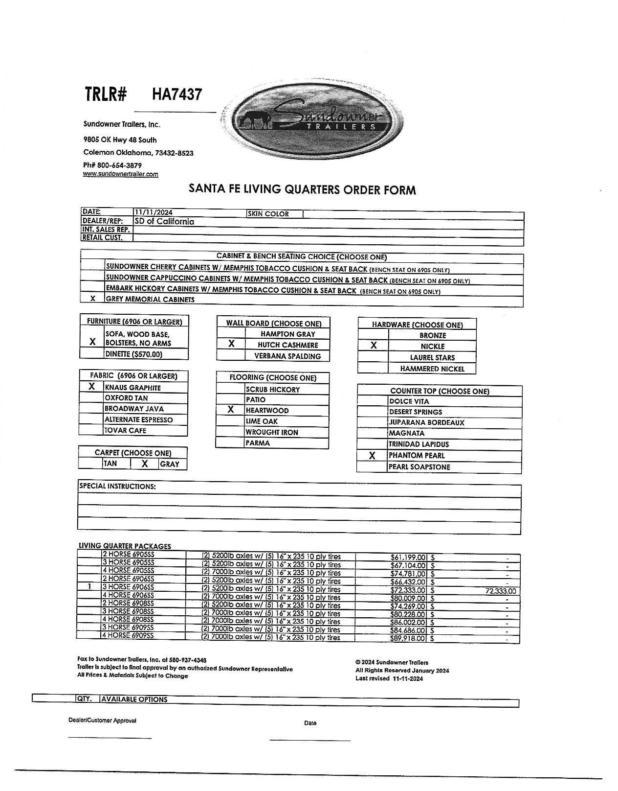 2025 Sundowner LQ 3H SANTA FE WB 6906 LQ